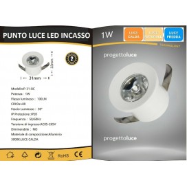 FARO FARETTO LED PUNTO LUCE ROTONDO DA BIANCO INCASSO 1W 3000K 4000K 6500K BLU