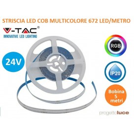 V-TAC VT-COB-422 STRISCIA LED COB MULTICOLRE RGB 13W/M 24V 672 LED/Metro 10mm