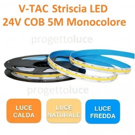 STRISCIA LED COB V-TAC 24V 5 Metri 10W/mt 4000 lm ALTA LUMINOSITA' IP20 VT-2835