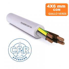 CAVO FILO ELETTRICO FG16OR BIPOLARE VINILGOMMA 4x6 mm GRIGIO Con GIALLO/VERDE