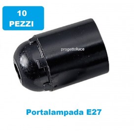 10 pezzi PORTALAMPADA NERO LISCIO E27 EDISON IN TERMOPLASTICA MASTER