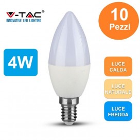 10 LAMPADINE LED E14 4W V-TAC LAMPADINA CANDELA OLIVA 320lm