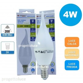 CONFEZIONE 20 PEZZI V-TAC VT-1818TP LAMPADINA LED E14 4W CANDELA FIAMMA 320LM