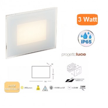 Segnapasso Faretto LED 3W Vetro Incasso Muro Scatola 503 luce balcone IP65 INTEC