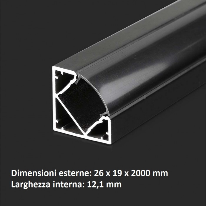Profilo in Alluminio Nero Slim da 1m e 2m per striscia LED