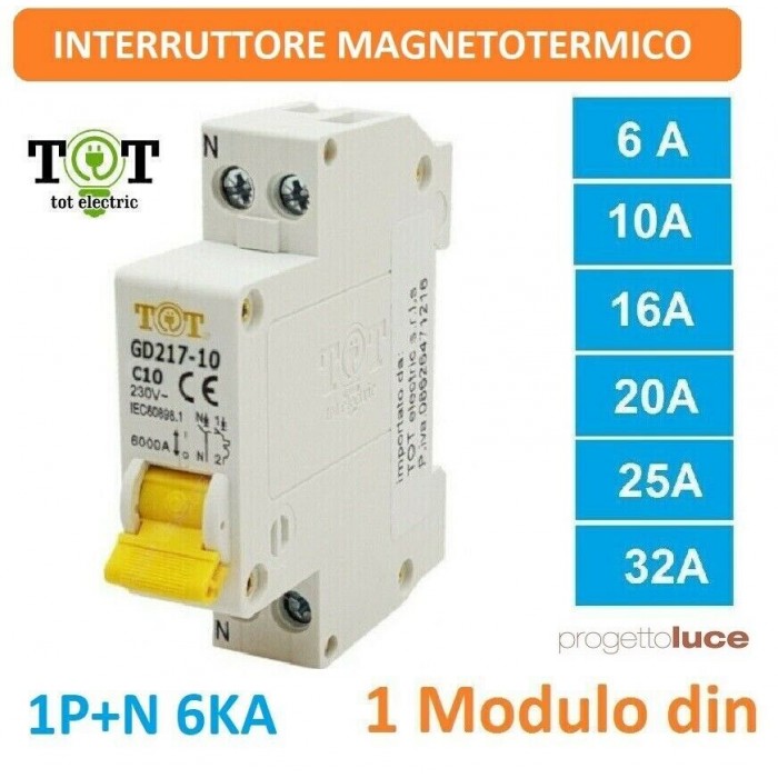 Interruttore Magnetotermico 1P+N 25A