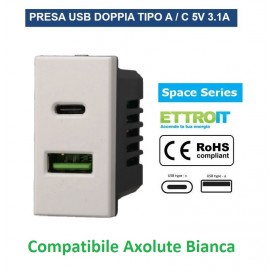 PRESA USB CON CONNETTORE TIPO C E TIPO A 3.1A PER BTICINO AXOLUTE BIANCO