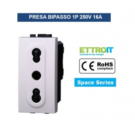 PRESA BIPASSO 1P 2+T 16A 250V BIANCO COMPATIBILE BTICINO SERIE LIVING BIANCA