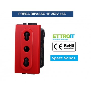 PRESA BIPASSO 1P 2+T 16A 250V ROSSA COMPATIBILE BTICINO SERIE LIVING