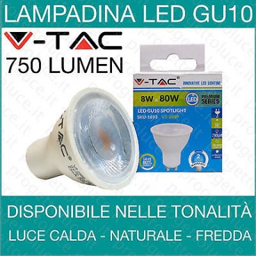 V-TAC lampada lampadina GU10 led spot 8w fredda calda naturale 38 gradi faretto