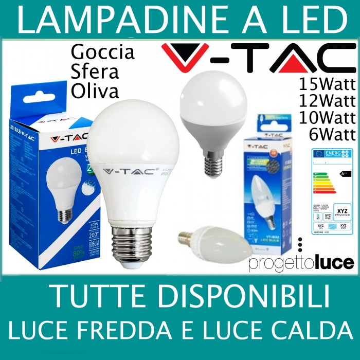 10 LAMPADINE LED V-Tac E27 9W Goccia Sfera Lampade Luce Calda Naturale Fredda 