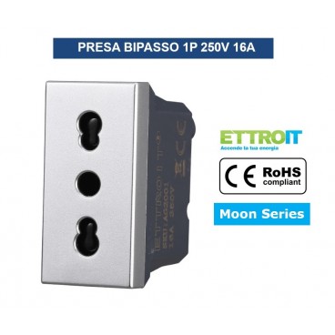 PRESA BIPASSO 1P 2+T 16A 250V SILVER COMPATIBILE BTICINO SERIE AXOLUTE