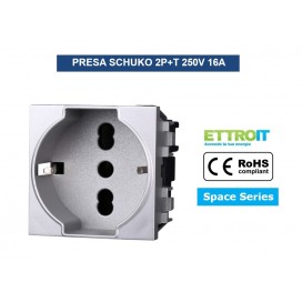 PRESA SCHUKO STANDARD TEDESCO E ITALIA 2P+T 16A 250V SILVER COMPATIBILE BTICINO AXOLUTE