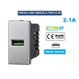 PRESA CARICATORE USB SINGOLO TYPE A 1P 2.1A 5V SILVER COMPATIBILE BTICINO SERIE AXOLUTE