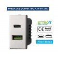 PRESA CARICATORE USB DOPPIO TYPE A + C 1P 3.1A 5V SILVER COMPATIBILE BTICINO SERIE AXOLUTE