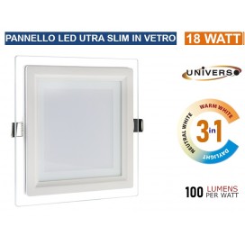 PANNELLO LED SLIM QUADRATO DA INCASSO CON CORNICE IN VETRO 18W 3in1