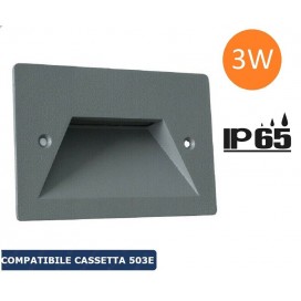 SEGNAPASSO LED RETTANGOLARE COLORE GRIGIO MONTAGGIO A INCASSO 503E 3W DA ESTERNO