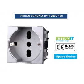 PRESA SCHUKO STANDARD TEDESCO E ITALIA 2P+T 16A 250V SILVER COMPATIBILE BTICINO SERIE LIVING TECH