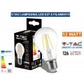 V-TAC VT-2133 LAMPADINA LED E27 12W BULB A60 GOCCIA FILAMENT VETRO TRASPARENTE