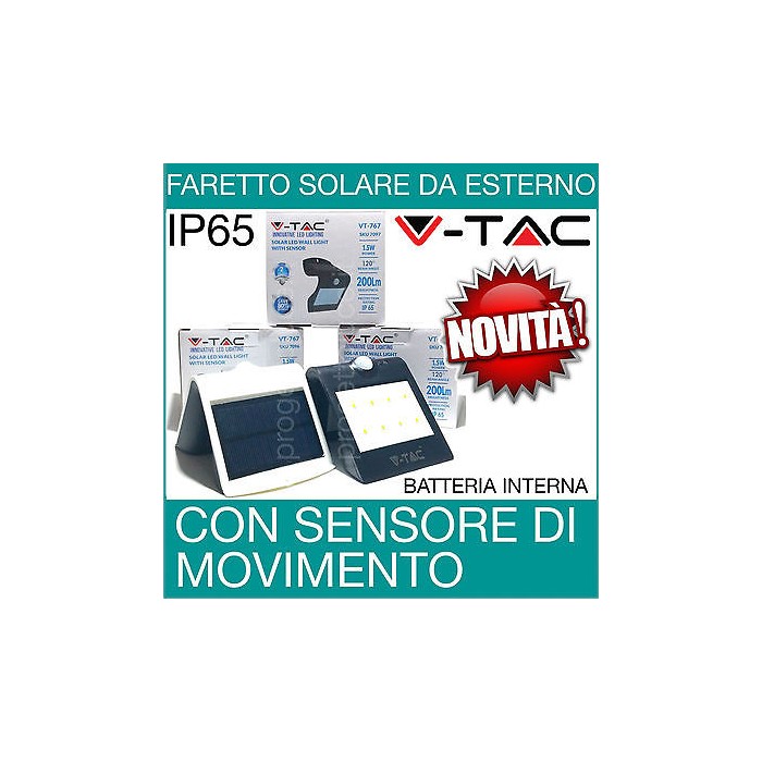 V tac faro led faretto con sensore crepuscolare carica solare da ... Faretto solare da esterno