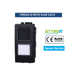 PRESA CONNETTORE DI RETE RJ45 8 PIN UTP CAT 6 1P NERO COMPATIBILE BTICINO SERIE LIVING - ETTROIT