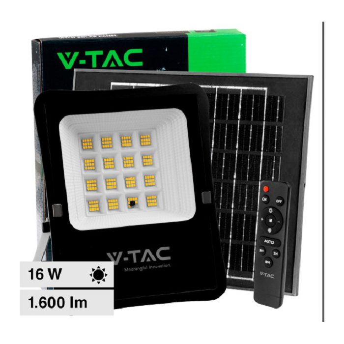 V-TAC Faro LED con Telecomando e Pannello Solare 16W