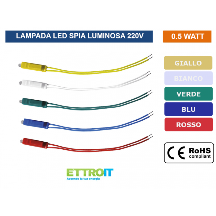 LAMPADINA SPIA LED 0.5W 220V PER RETROILLUMINAZIONE MODULI