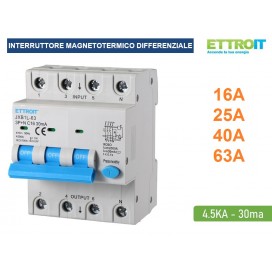 INTERRUTTORE MAGNETOTERMICO DIFFERENZIALE SALVAVITA PER BARRA DIN 4 MODULI 3P+N 415V 30mA 4.5KA