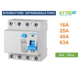 INTERRUTTORE DIFFERENZIALE PURO SALVAVITA PER BARRA DIN 4 MODULI 4P 415V 30mA 6KA