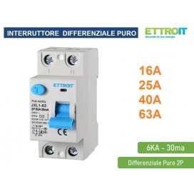 INTERRUTTORE DIFFERENZIALE PURO SALVAVITA PER GUIDA DIN 2P 16A 25A 40A 63A 240V 30mA 6KA