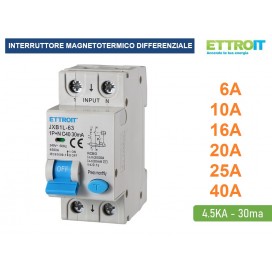 INTERRUTTORE MAGNETOTERMICO DIFFERENZIALE GUIDA DIN 1P+N DA 6A a 40A 240V 30mA 4.5KA