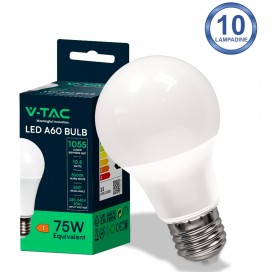 10 LAMPADINE LED V-TAC VT-2112 E27 BULBO A60 10,5W WATT LAMPADA 200° 1055 LUMEN