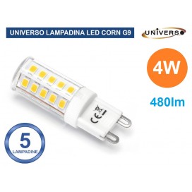 5 LAMPADINE LED G9 SPOTLIGHT 4W TUBOLARE SMD CHIP 2835 AC 180/265V 480 LUMEN