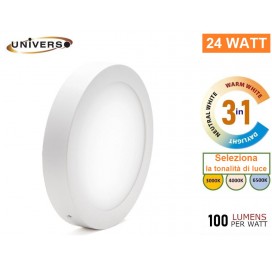 PLAFONIERA LED SOFFITTO ROTONDA 24W BIANCA COLORE LUCE SELEZIONABILE 3 IN 1