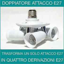 PORTALAMPADA ADATTATORE SDOPPIATORE E27 4 INGRESSI ATTACCO E27 LAMPADINA