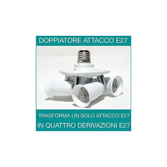 Portalampada Adattatore Sdoppiatore 4 Ingressi Lampadine Attacco E27
