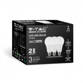 3 LAMPADINE LED E27 15W V-TAC A65 LAMPADA GOCCIA BULB KIT CONFEZIONE OFFERTA