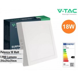 V-TAC PANNELLO LED QUADRATO PLAFONIERA 18W SMD DA PARETE CON DRIVER CHIP SAMSUNG