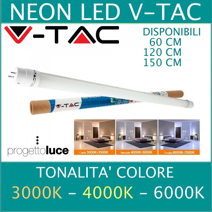 Tubo led T8 da 60cm a 150cm in tre tonalità di luce bianca