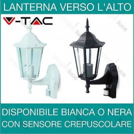 V-TAC Lanterna da parete con sensore di movimento crepuscolare PIR Nera o bianca